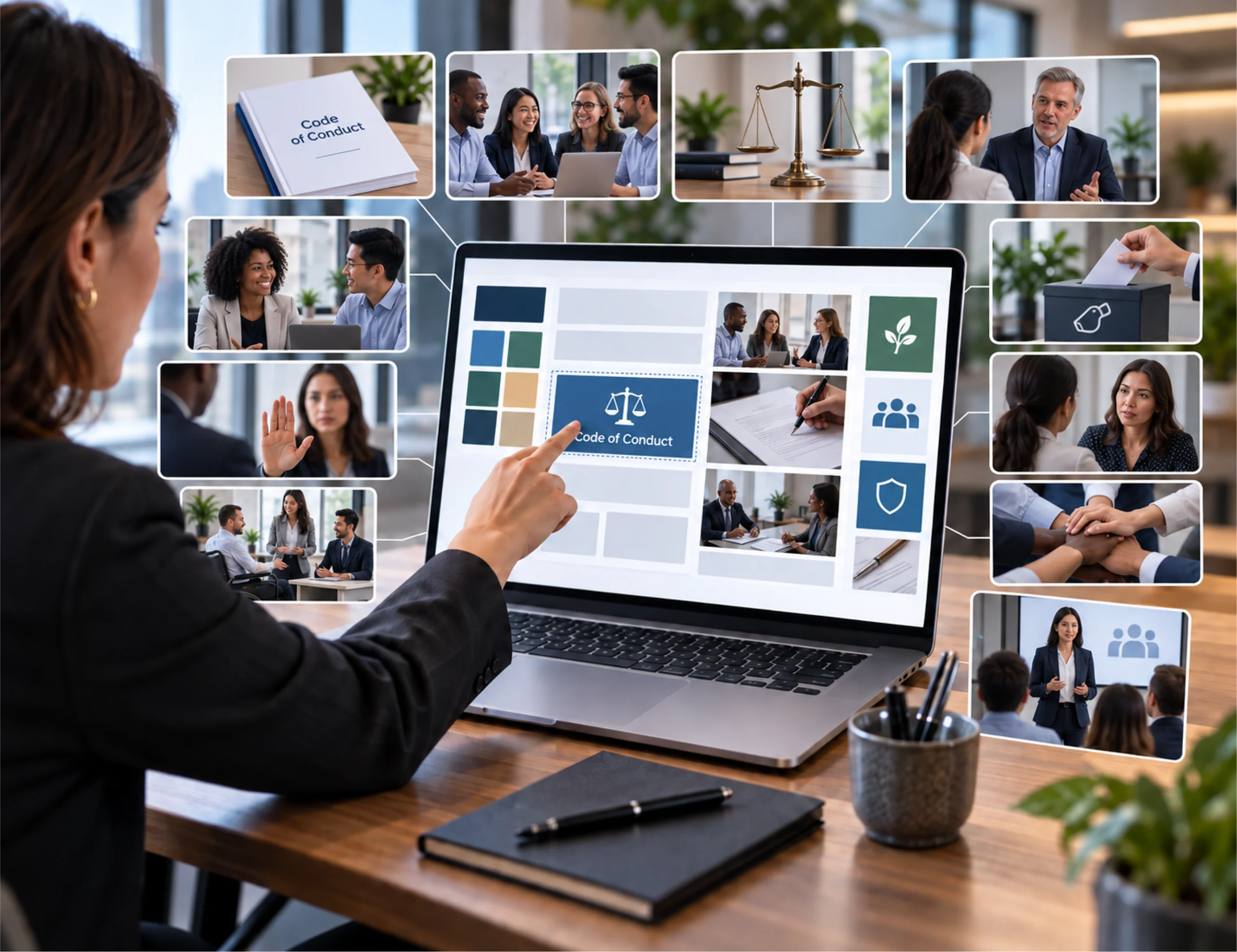 Custom Code of Conduct training dashboard tailored to an organization’s branding and policies