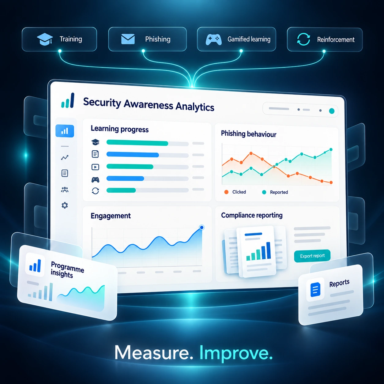 Security awareness analytics, Reports & Compliance Dashboard