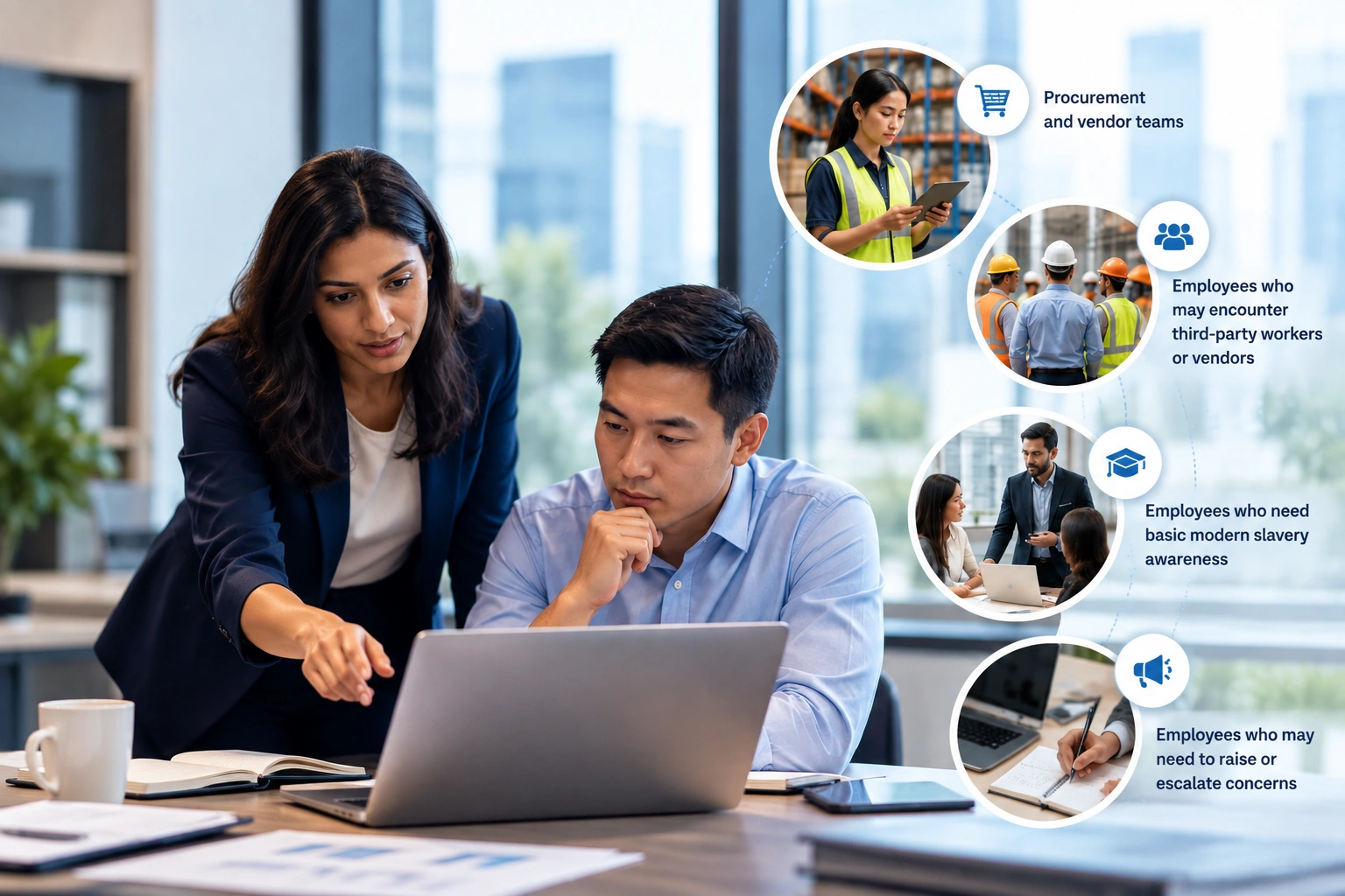 UK employees, compliance or procurement colleagues discussing workplace and supplier risk
