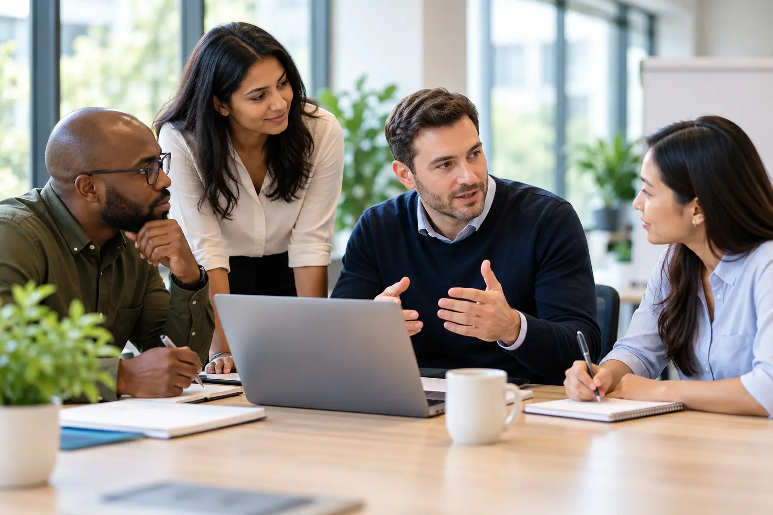 Employees reviewing bystander intervention learning outcomes