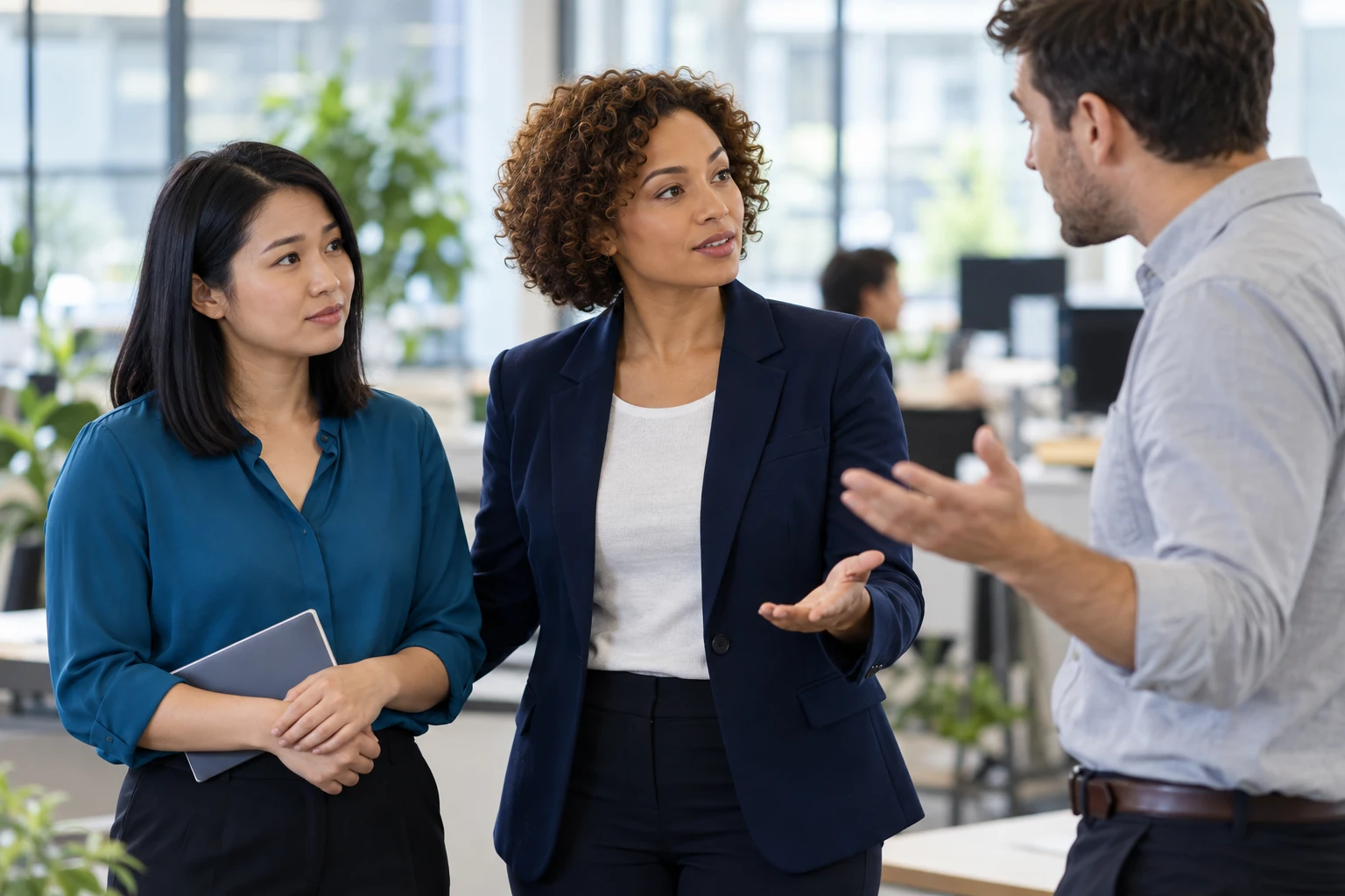 Colleagues supporting each other after a workplace concern
