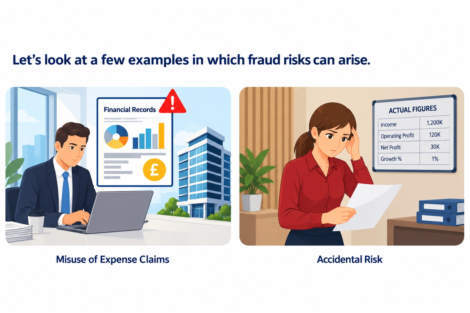Examples of fraud risk, including misuse of expense claims and accidental risk